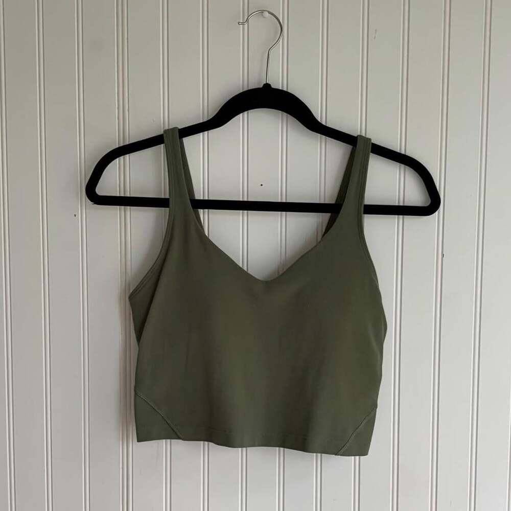 Lululemon Align Tank Size 6 Green Twill Nulu V-Neck Cropped Shelf Bra